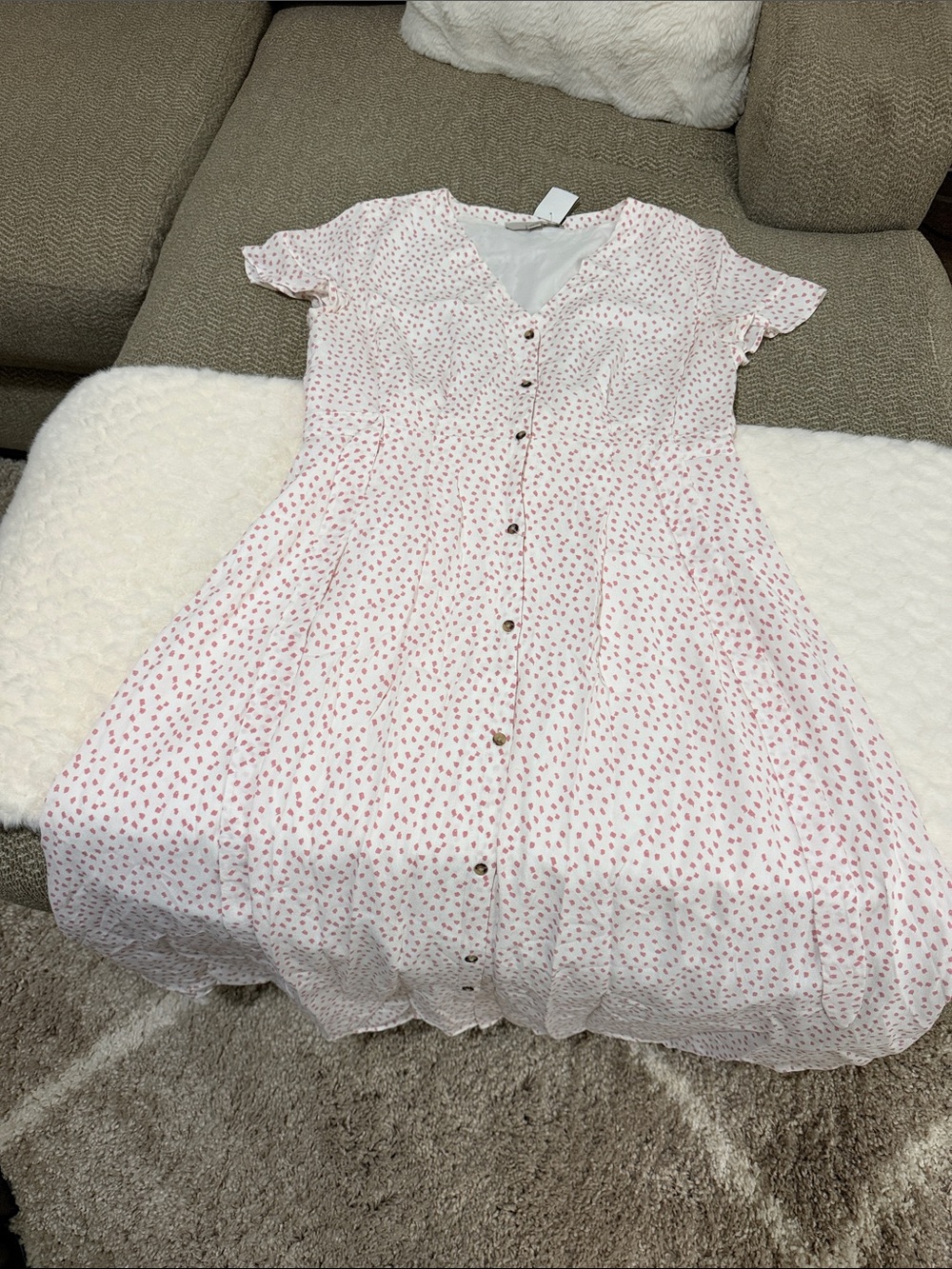 LOFT Pink Dot-Print Button-Front Maxi Dress